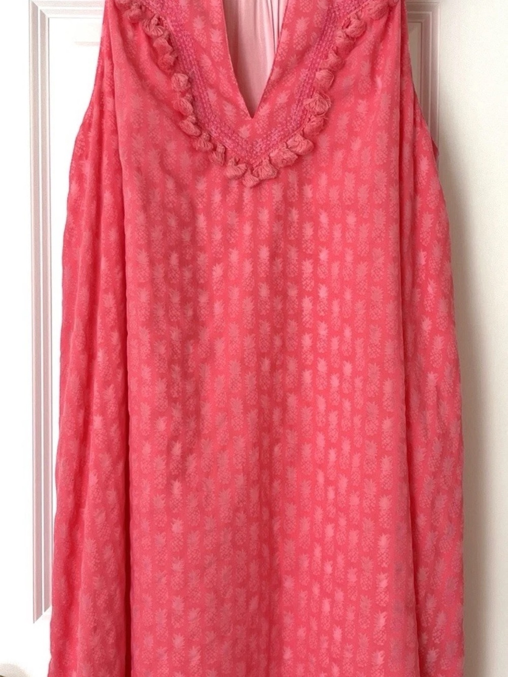 Vineyard Vines Womens Pink Pineapple Print Tassel Sleeveless Shift Dress M